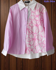 Women's Pure Cotton Floral Embroidered Korean Shirt | Regular Fit Casual Top