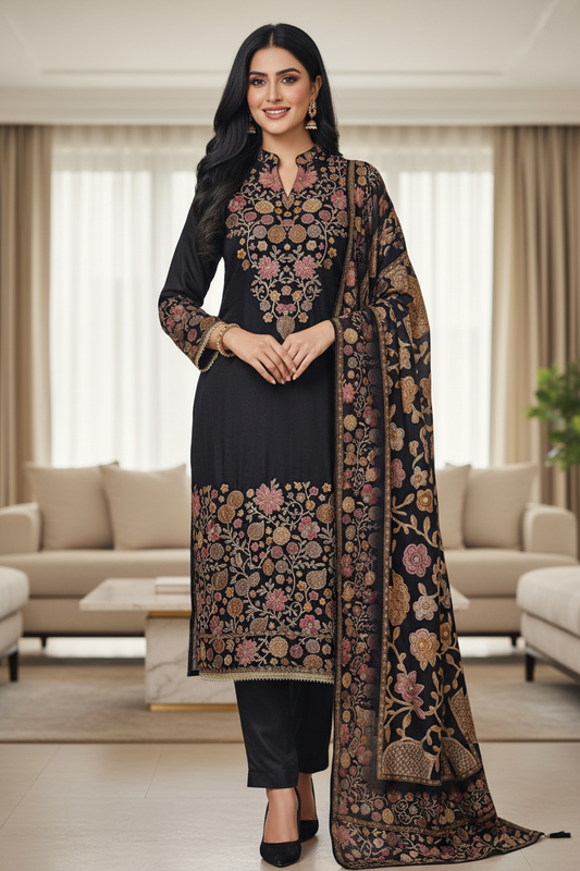 Muslin Digital Printed Semi-Stitched Suit with Zari & Sequin Highlighting Dupatta