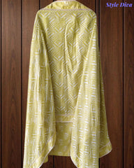 Malai Cotton Printed Unstitched Suit with Mirror Work and Crochet Lacing Dupatta