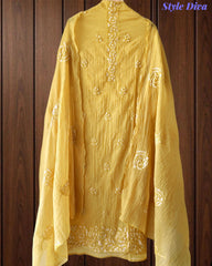 Crush Mul Cotton Embroidered Unstitched Suit with Sequin Highlighted Dupatta