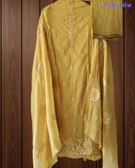 Crush Mul Cotton Embroidered Unstitched Suit with Sequin Highlighted Dupatta