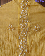 Crush Mul Cotton Embroidered Unstitched Suit with Sequin Highlighted Dupatta