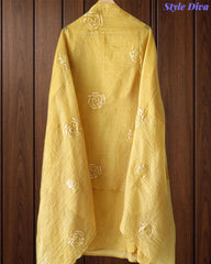 Crush Mul Cotton Embroidered Unstitched Suit with Sequin Highlighted Dupatta