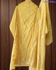 Crush Mul Cotton Embroidered Unstitched Suit with Sequin Highlighted Dupatta