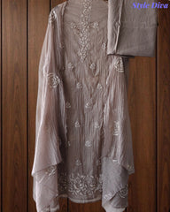 Crush Mul Cotton Embroidered Unstitched Suit with Sequin Highlighted Dupatta