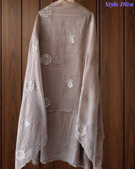 Crush Mul Cotton Embroidered Unstitched Suit with Sequin Highlighted Dupatta