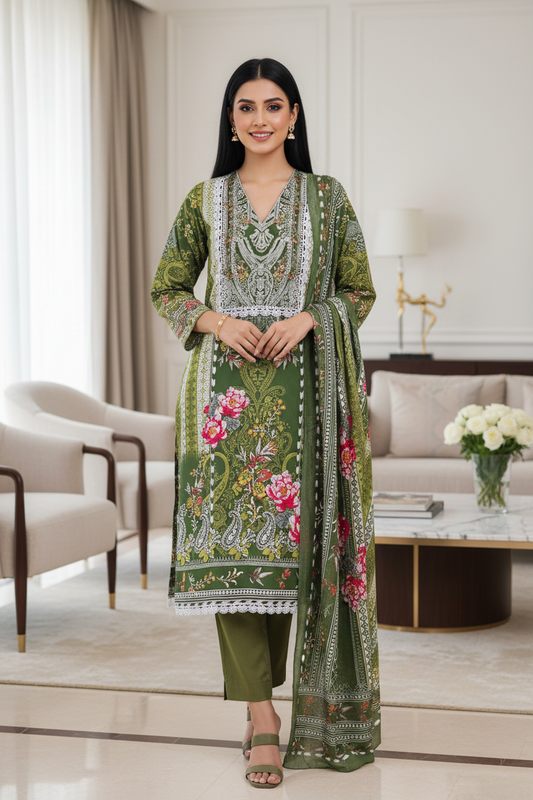Jaam Cotton Printed Unstitched Suit with Mul Cotton Digital Print Dupatta
