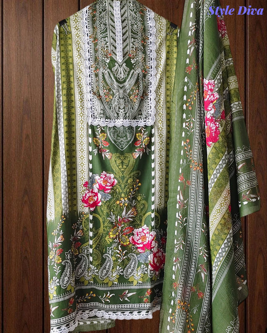 Jaam Cotton Printed Unstitched Suit with Mul Cotton Digital Print Dupatta