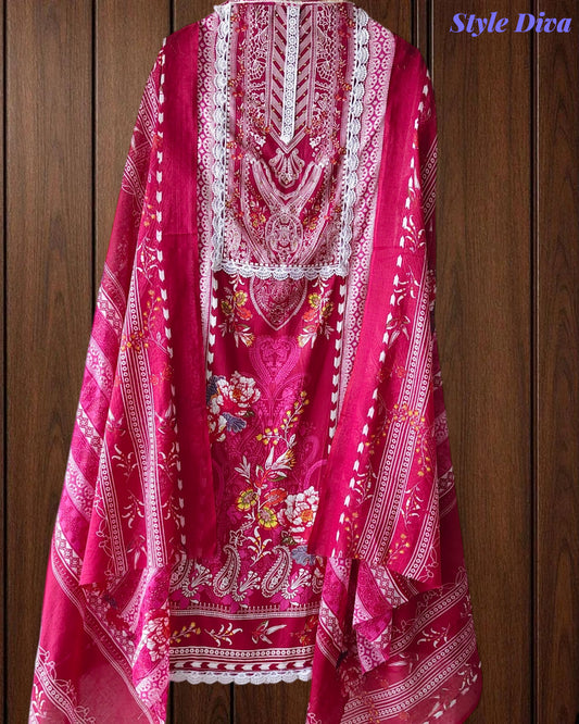 Jaam Cotton Printed Unstitched Suit with Mul Cotton Digital Print Dupatta