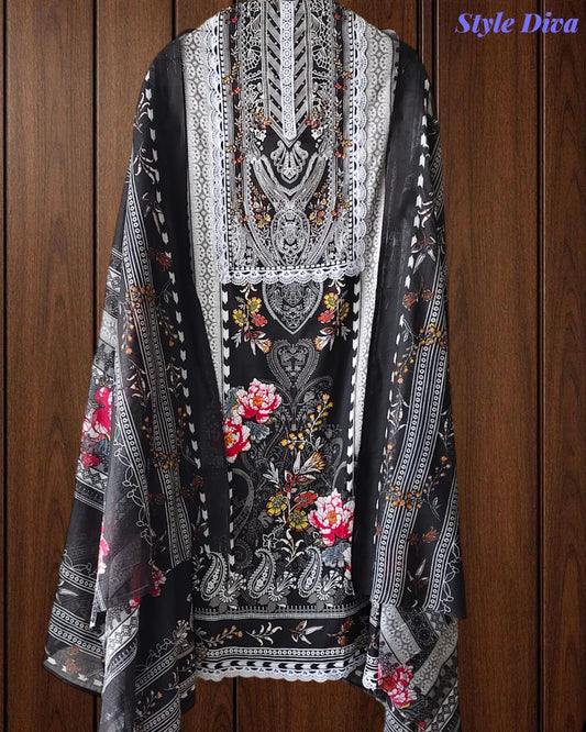 Jaam Cotton Printed Unstitched Suit with Mul Cotton Digital Print Dupatta
