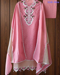 Jamdani Cotton Self Design Unstitched Suit with Crochet Lacing and 3D Floral Work Dupatta