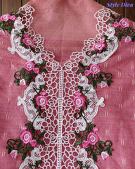 Jamdani Cotton Self Design Unstitched Suit with Crochet Lacing and 3D Floral Work Dupatta