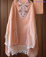 Jamdani Cotton Self Design Unstitched Suit with Crochet Lacing and 3D Floral Work Dupatta