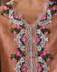 Jamdani Cotton Self Design Unstitched Suit with Crochet Lacing and 3D Floral Work Dupatta
