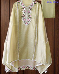Jamdani Cotton Self Design Unstitched Suit with Crochet Lacing and 3D Floral Work Dupatta
