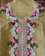 Jamdani Cotton Self Design Unstitched Suit with Crochet Lacing and 3D Floral Work Dupatta