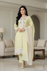 Jamdani Cotton Self Design Unstitched Suit with Crochet Lacing and 3D Floral Work Dupatta