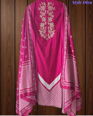 Cotton Digital Print Zari Embroidery Unstitched Suit with Mul Cotton Dupatta