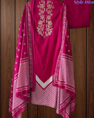 Cotton Digital Print Zari Embroidery Unstitched Suit with Mul Cotton Dupatta