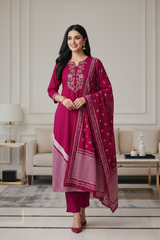 Cotton Digital Print Zari Embroidery Unstitched Suit with Mul Cotton Dupatta