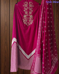 Cotton Digital Print Zari Embroidery Unstitched Suit with Mul Cotton Dupatta