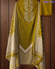 Cotton Digital Print Zari Embroidery Unstitched Suit with Mul Cotton Dupatta