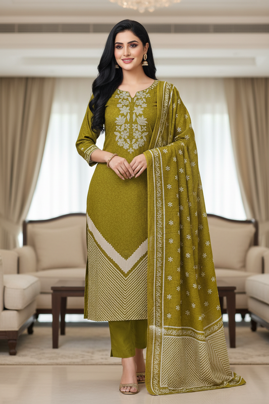 Cotton Digital Print Zari Embroidery Unstitched Suit with Mul Cotton Dupatta