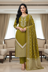 Cotton Digital Print Zari Embroidery Unstitched Suit with Mul Cotton Dupatta