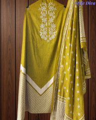 Cotton Digital Print Zari Embroidery Unstitched Suit with Mul Cotton Dupatta