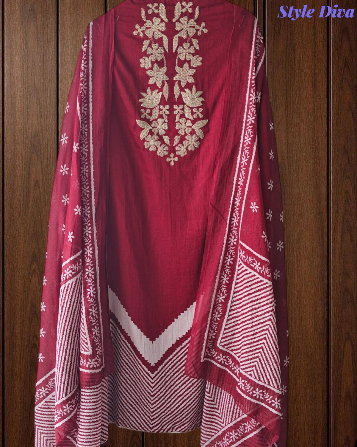 Cotton Digital Print Zari Embroidery Unstitched Suit with Mul Cotton Dupatta