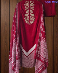 Cotton Digital Print Zari Embroidery Unstitched Suit with Mul Cotton Dupatta