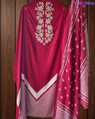Cotton Digital Print Zari Embroidery Unstitched Suit with Mul Cotton Dupatta