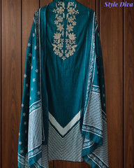 Cotton Digital Print Zari Embroidery Unstitched Suit with Mul Cotton Dupatta