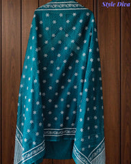 Cotton Digital Print Zari Embroidery Unstitched Suit with Mul Cotton Dupatta