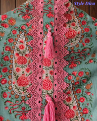 Jaam Cotton Digital Printed Crochet Lacing Unstitched Suit with Mul Cotton Dupatta