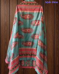Jaam Cotton Digital Printed Crochet Lacing Unstitched Suit with Mul Cotton Dupatta