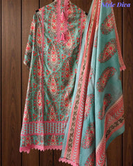 Jaam Cotton Digital Printed Crochet Lacing Unstitched Suit with Mul Cotton Dupatta