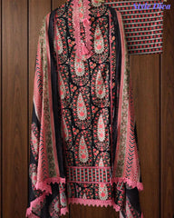 Jaam Cotton Digital Printed Crochet Lacing Unstitched Suit with Mul Cotton Dupatta