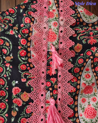 Jaam Cotton Digital Printed Crochet Lacing Unstitched Suit with Mul Cotton Dupatta