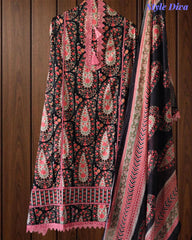 Jaam Cotton Digital Printed Crochet Lacing Unstitched Suit with Mul Cotton Dupatta