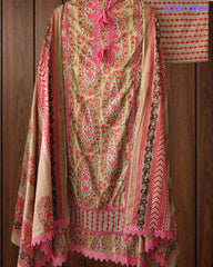 Jaam Cotton Digital Printed Crochet Lacing Unstitched Suit with Mul Cotton Dupatta