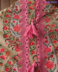 Jaam Cotton Digital Printed Crochet Lacing Unstitched Suit with Mul Cotton Dupatta