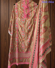 Jaam Cotton Digital Printed Crochet Lacing Unstitched Suit with Mul Cotton Dupatta