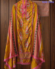 Jaam Cotton Digital Printed Crochet Lacing Unstitched Suit with Mul Cotton Dupatta