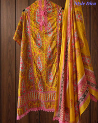Jaam Cotton Digital Printed Crochet Lacing Unstitched Suit with Mul Cotton Dupatta