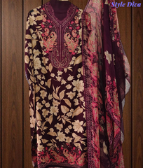 Cotton Digital Printed Unstitched Suit with Chiffon Dupatta With High-Lighting Work