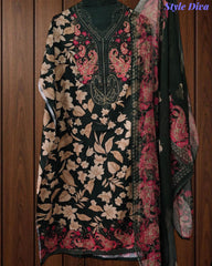 Cotton Digital Printed Unstitched Suit with Chiffon Dupatta With High-Lighting Work