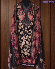 Cotton Digital Printed Unstitched Suit with Chiffon Dupatta With High-Lighting Work