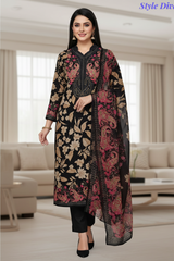 Cotton Digital Printed Unstitched Suit with Chiffon Dupatta With High-Lighting Work