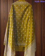 Cotton Digital Print Zari Embroidery Unstitched Suit with Mul Cotton Dupatta
